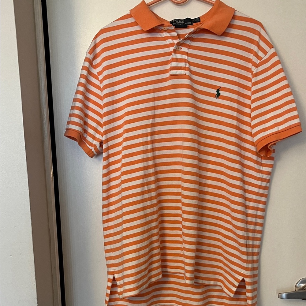 Polo by Ralph Lauren Orange & White Striped Polo Shirt with Green Pony